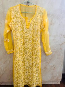 Trendy Lemon Chikankari Kurti