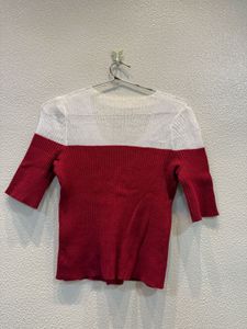 Red &amp; White Color Block Cardigan