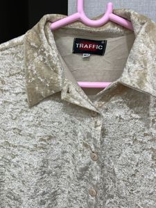 Traffic Beige Velvet Button-Down
