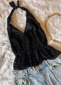 Black Boho Crop Top
