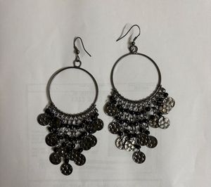 Oxidised Hoop Dangle Earrings