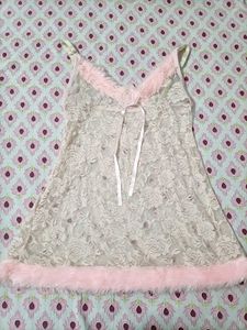 Lace & Fur Trim Cami Slip Babydoll Dress