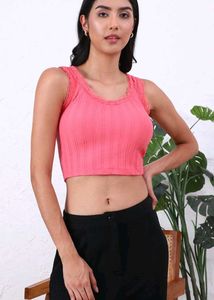 Darkpeach Ribbed Lace Trim Crop Top (S,M,L)