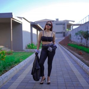 Co ord Love Print with leather leggings