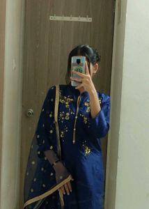 Navy blue Chinese collar kurta set