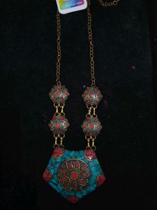 Boho Turquoise & Red Mosaic Necklace