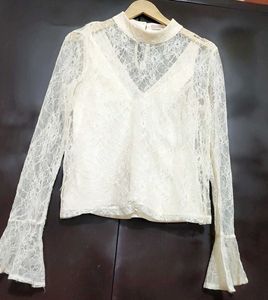 Cream Color Net Design Top For 32 Bust