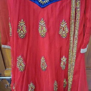 Elegant Red Embroidered Anarkali Suit