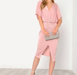 Shein Pink Twist Front Slit Kimono Dress