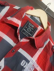 Red🔴 &amp; Navy Blue Check Print Shirt For 38 Chest