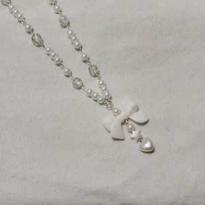 Pearl & Bow Charm Necklace