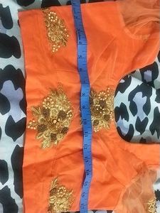 Gorgeous Orange &amp; Blue Embroidered Saree
