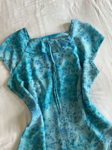 Blue Patterned Short Sleeve Top