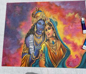 Krishna Radha Canvas Painting On 16×20 Inches