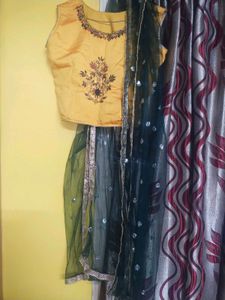 Green Embellished Ethnic Skirt