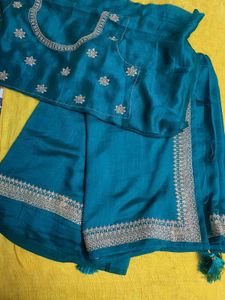 Teal Embroidered Saree &amp; Blouse