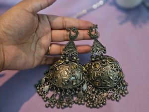 Oxidized Silver Jhumka Earrings