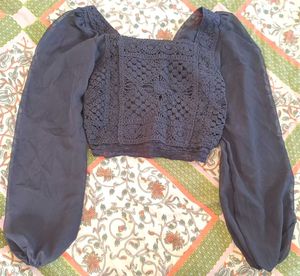 Navy Blue Chiffon Crop Top  Summers For Girls