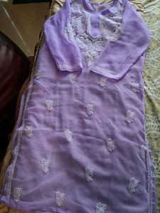Lavender Embroidered Kurta, Back Side Added