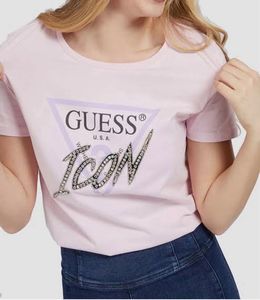 Guess Icon Rhinestone Tee- pink colour - size -s