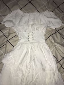 White Flared ,Layer Type Midi Dress