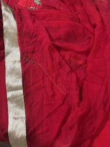 Red Embroidered Kurti With Pure Chiffon Dupatta