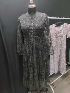 Elegant Black Print Long Dress