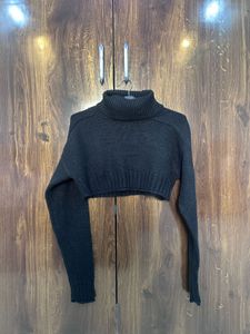 Black Cropped Turtleneck Sweater