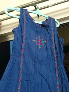 Branded Cotton Blue Embroidered Dress
