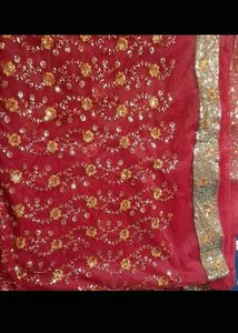 Red & Gold Embroidered Fabric Saree