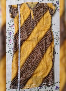 Bright Yellow Geometric Patterned Kurta (Women)