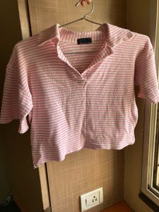 Cute Stripped Pink Crop Top