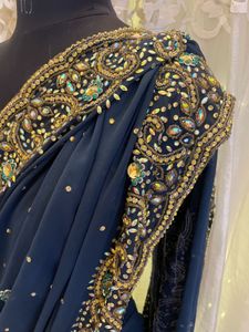 heavy Navy Blue Embellished Saree
