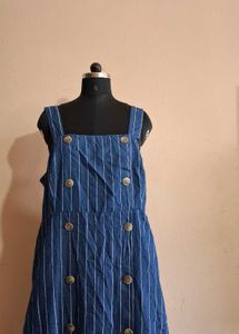 Striped Button-Front Jumper Dress