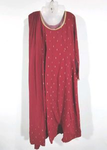 Indya Red Kurti With Attached Dupatta