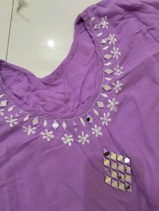 Pink Embroidered and purple Short Kurti ☘️