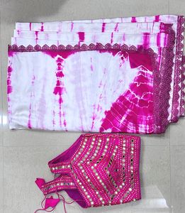 Pink Tie-Dye Satin Silk Saree