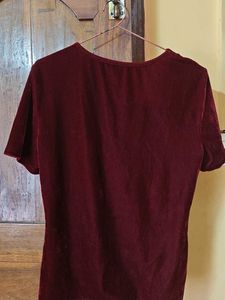 SHEIN Burgundy Velvet Short Sleeve Top