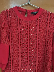 Red Lace Bell Sleeve Top