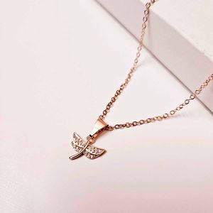 Studded Fairy Wings Rose Gold Pendant Necklace