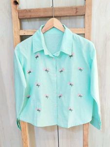 Light Green Embroidery Work Cotton Shirt Size-36