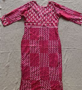 Red Printed Straight Kurta
