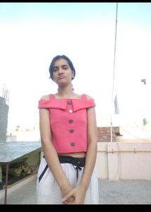 Pink Cold Shoulder Button-Down Crop Top
