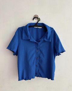 Bright Blue Ribbed Cropped Top