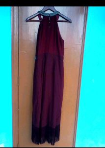 Burgundy Halter Fringe Dress