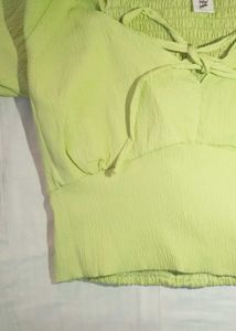 Bow Crop Top In Floresents green colour