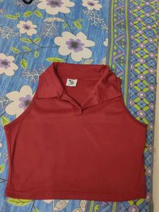 Maroon Collar Crop Top