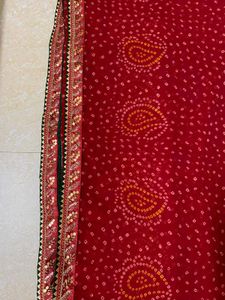 Red Bandhani Saree with Embellished Border