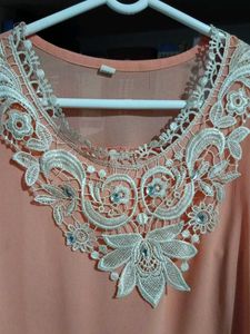 Peach Lace Embellished Top