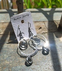 Silver Hoop Drop Earrings